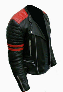 Men's Brando Classic Biker Red and Black Vintage Motorcycle Real Leather Jacket