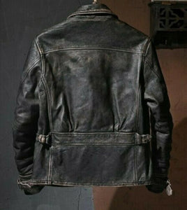 Men’s Motorcycle Biker Vintage Cafe Racer Distressed Black Real Leather Jacket