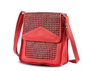 Knitted Leather Cross Body Bag Black and Red