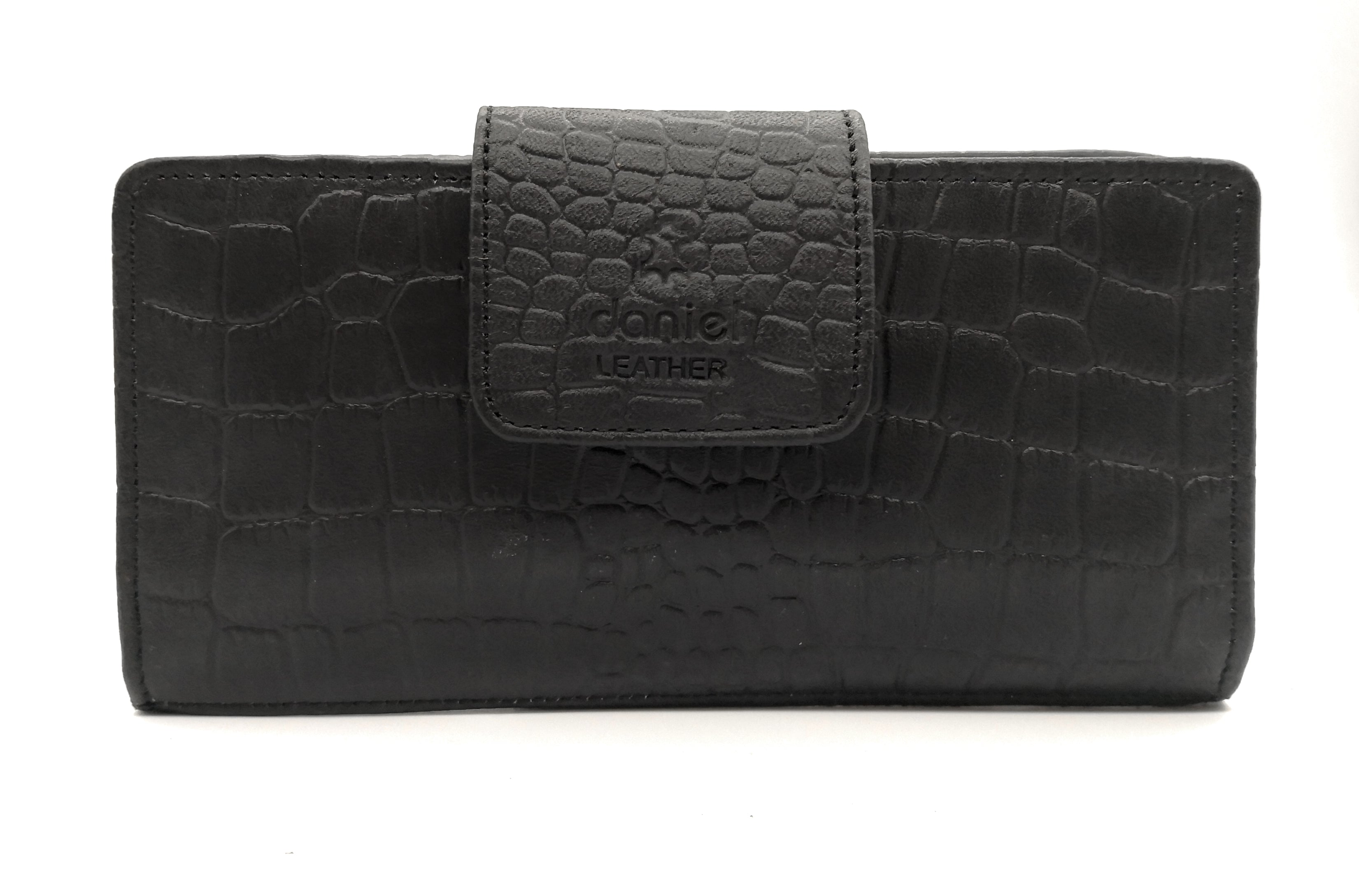 Black Leather Croc Purse