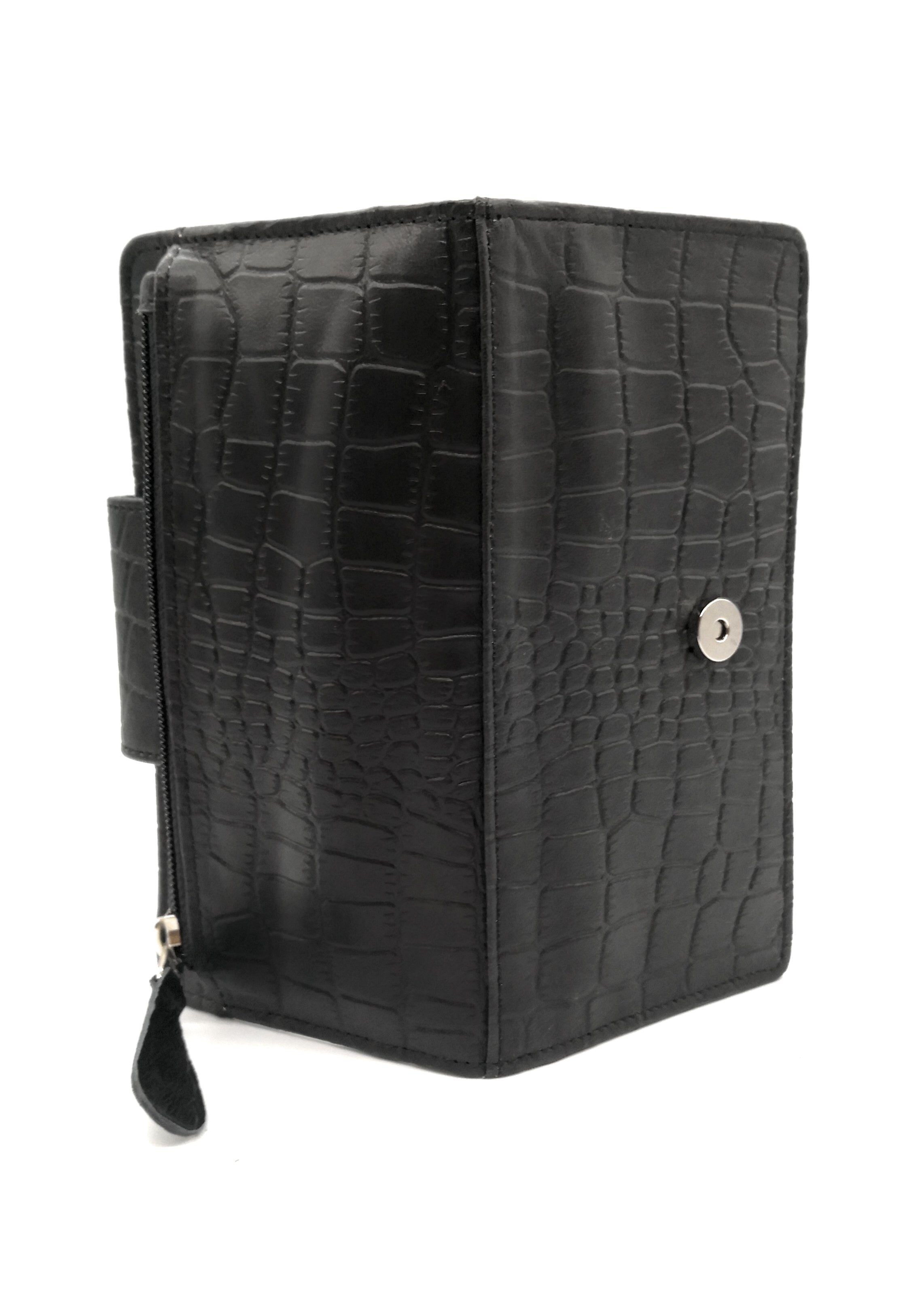 Black Leather Croc Purse