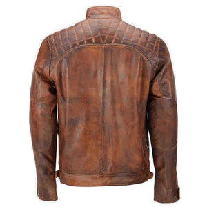 Mens Fitted Tan Brown Real Leather Biker Jacket Zipped Vintage Smart Casual Coat
