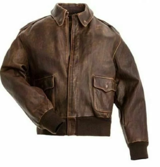 A2 Bomber Men's AIR Force Style Flight Jacket Real Leather Vintage Distressed Brown