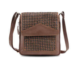 Woven Leather Cross Body Bag Black and Brown