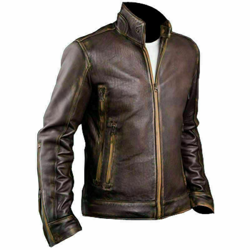 Cafe Racer Stylish Distressed Brown Biker Vintage Real Leather Men's Jacket UK