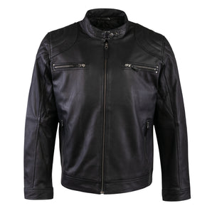Men's Real Leather Cafe Racer Motor Bike Jacket