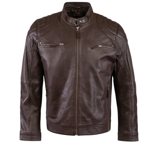 Men's Real Leather Cafe Racer Motor Bike Jacket