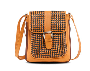 Knitted Leather Cross Body Bag Black and Tan
