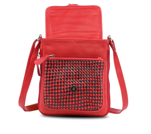 Knitted Leather Cross Body Bag Black and Red