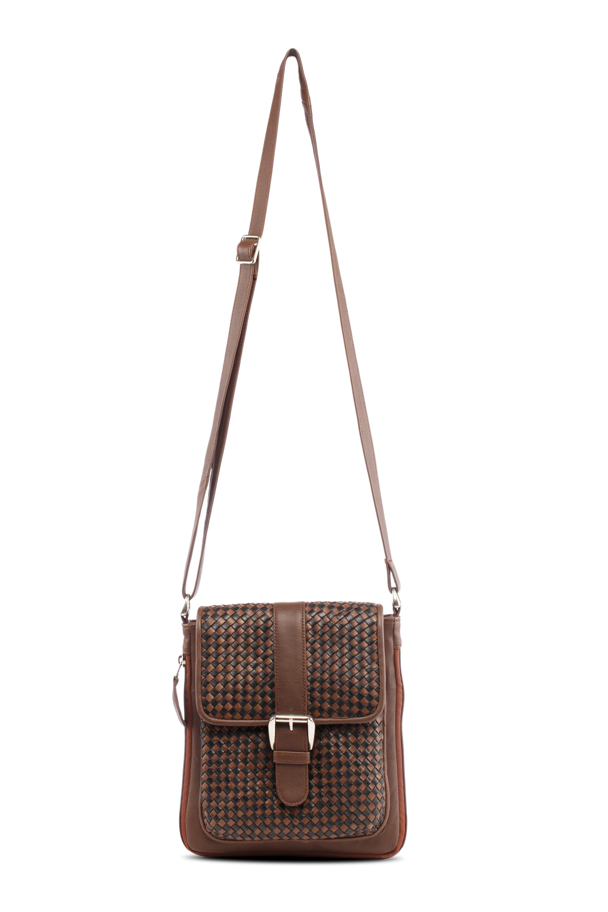 Knitted Leather Cross Body Bag Black and Brown
