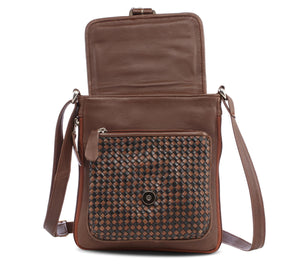 Knitted Leather Cross Body Bag Black and Brown