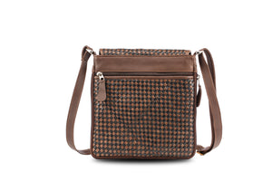 Woven Leather Cross Body Bag Black and Brown