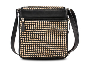 Knitted Leather Cross Body Bag Black and Beige