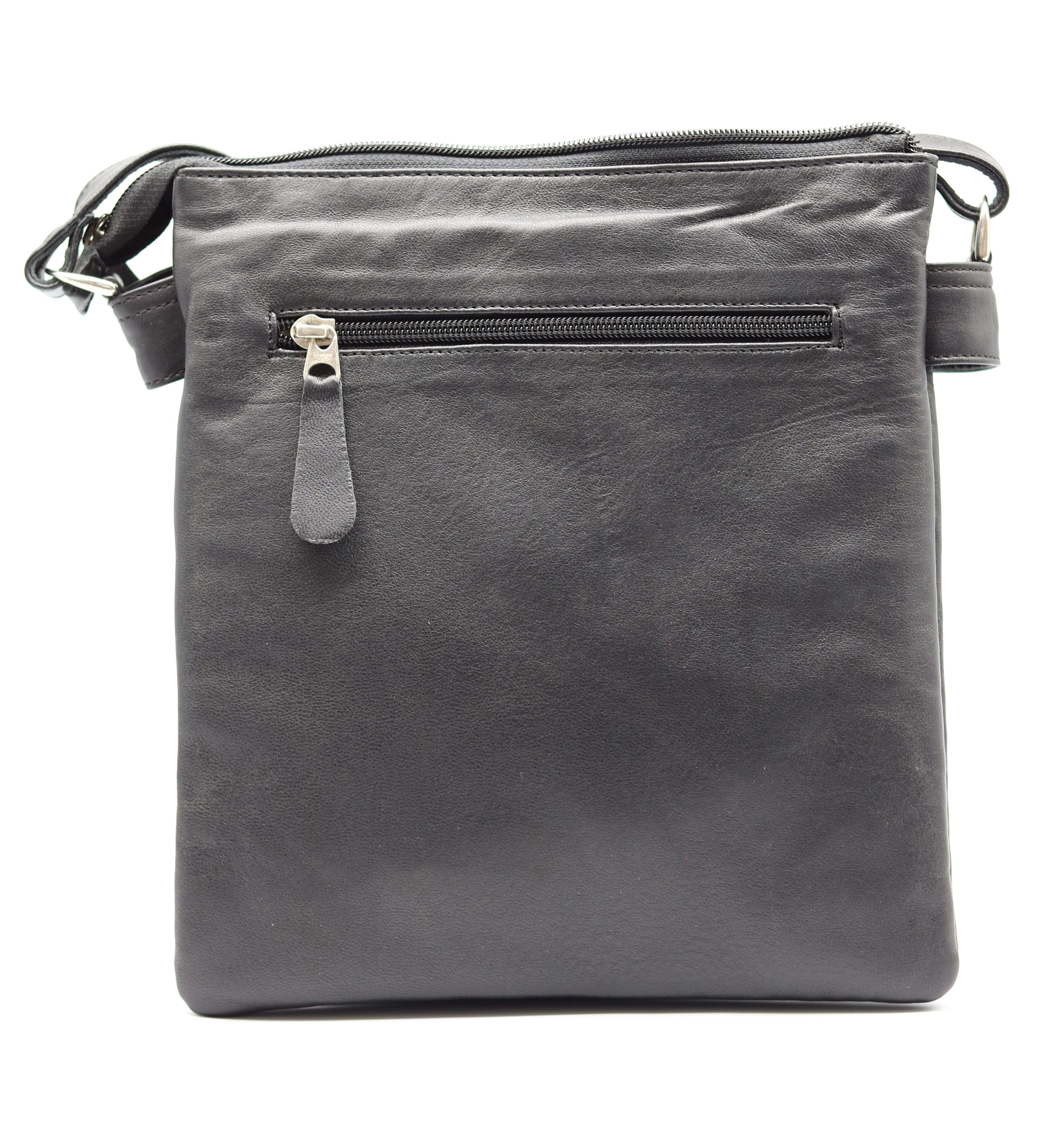 Pure Leather Multiple Zips Cross Body Bag